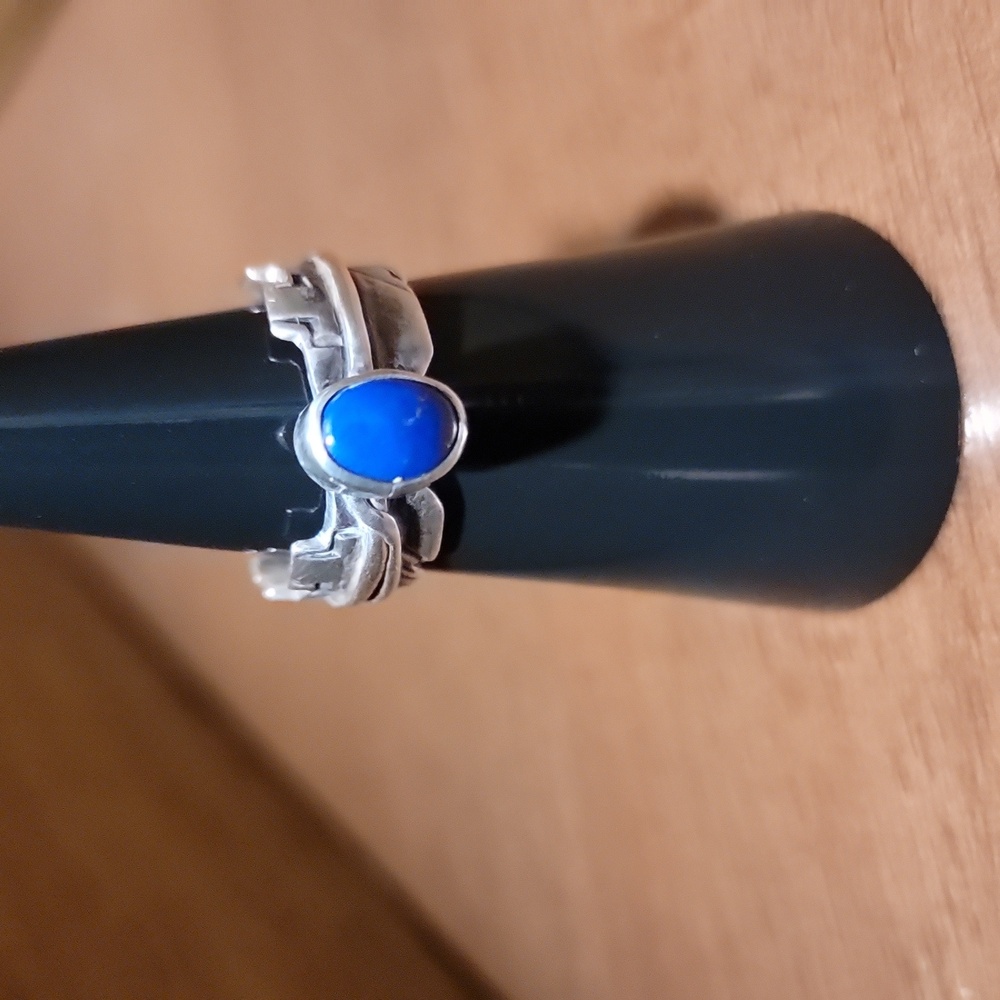 Vintage Navajo M Mace Sterling Silver Lapis Feather Wrap Ring